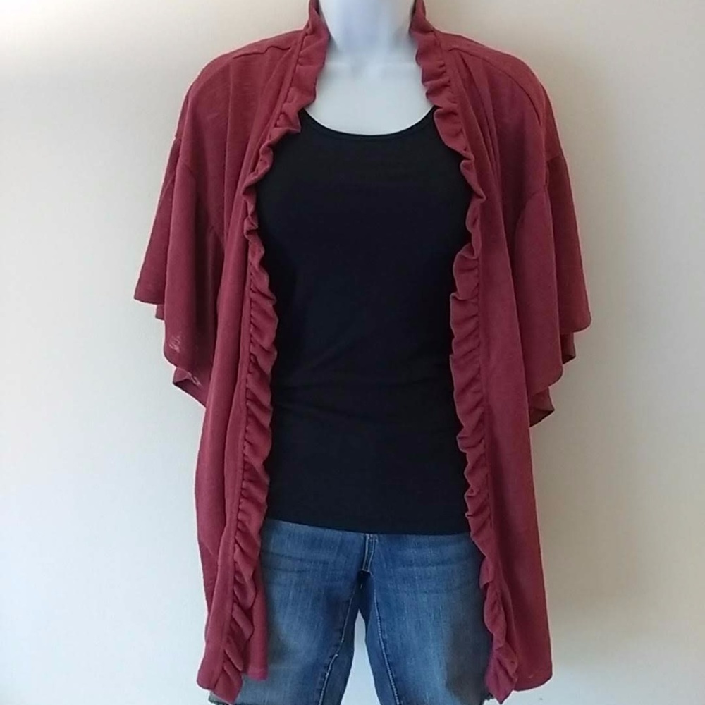 Bobeau Ruffle Knit Komono Wine size L